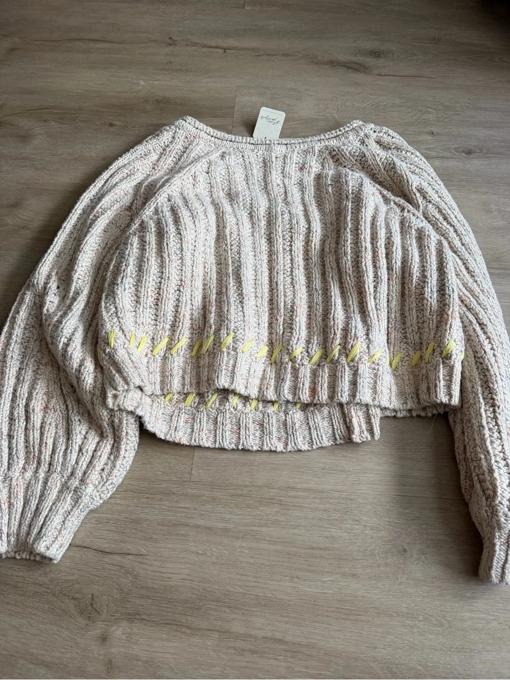 Free People Whipstitch Pullover sweater Gardenia Ivory Combo SZ S NWT